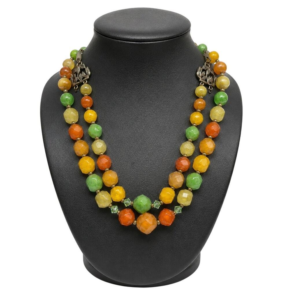 Vintage Double Strand Acrylic Bead Necklace Retro Unmarked